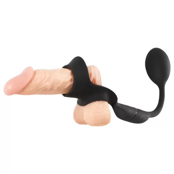 Rebel - penis- en balzakring met anale vibrator - zwart