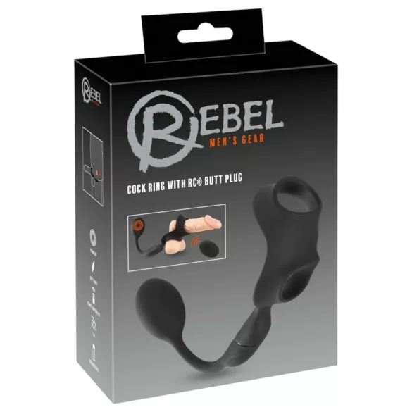 Rebel - penis- en balzakring met anale vibrator - zwart