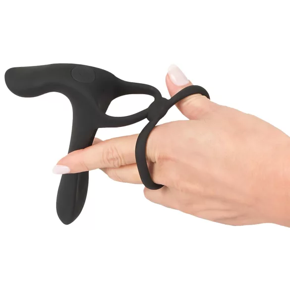 Black Velvets - vibrator en penisring 2-in-1 oplaadbaar - zwart