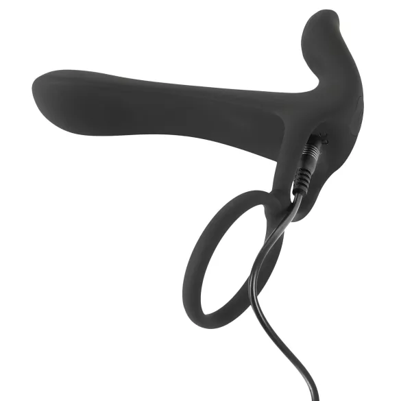 Black Velvets - vibrator en penisring 2-in-1 oplaadbaar - zwart