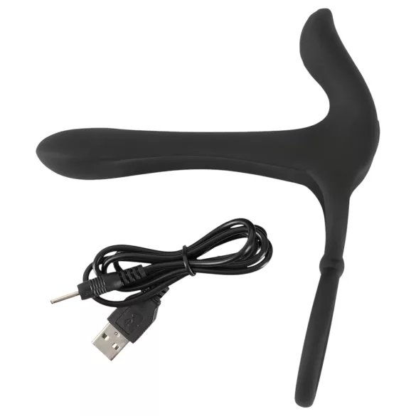 Black Velvets - vibrator en penisring 2-in-1 oplaadbaar - zwart