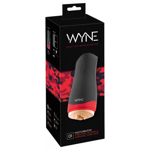 WYNE 01 - elektrische masturbator - vibrerend, zuigend, verwarmend - zwart