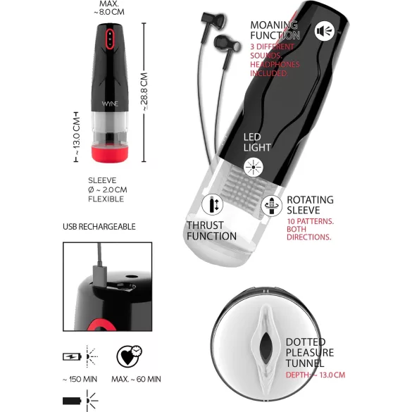 WYNE 05 - automatische masturbator - roterend - oplaadbaar - zwart/wit