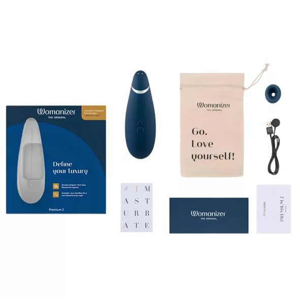 Womanizer Premium 2 - luchtdruk clitorisstimulator - blauw