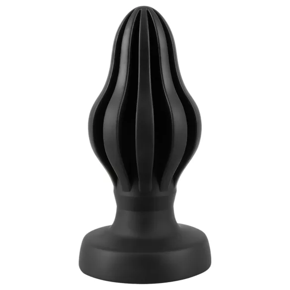 ANOS - geribbelde zachte buttplug - 7 cm (zwart)