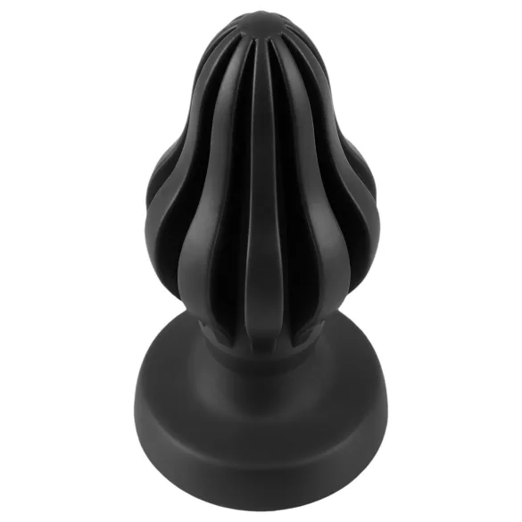 ANOS - geribbelde zachte buttplug - 7 cm (zwart)