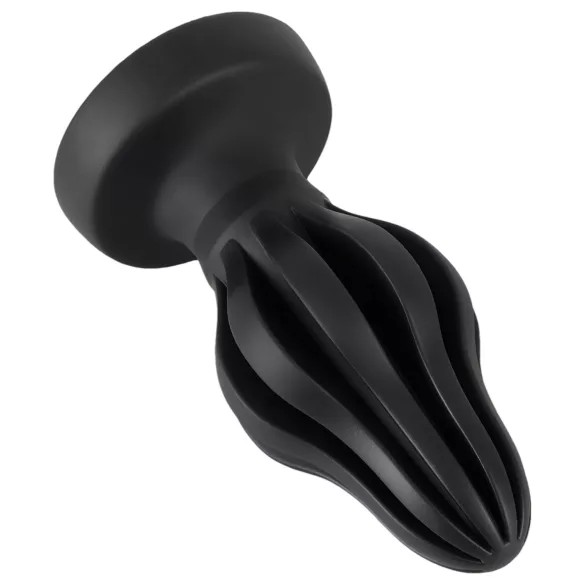 ANOS - geribbelde zachte buttplug - 7 cm (zwart)