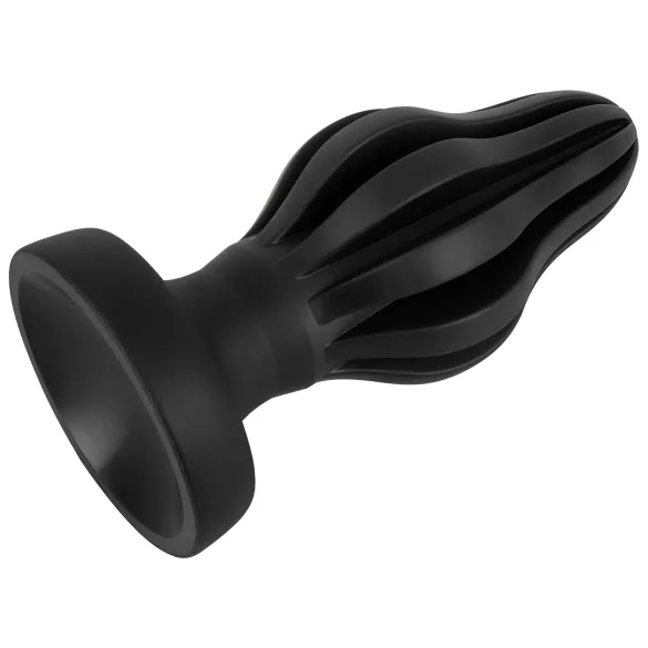 ANOS - geribbelde zachte buttplug - 7 cm (zwart)