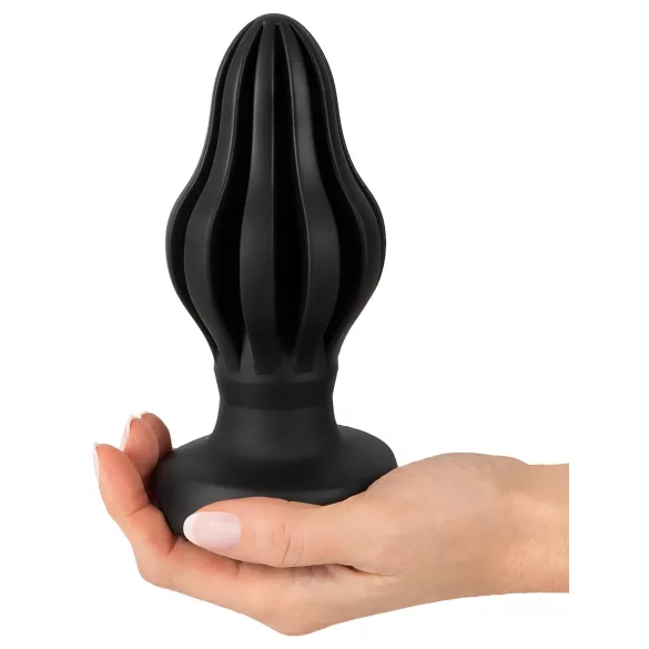 ANOS - geribbelde zachte buttplug - 7 cm (zwart)