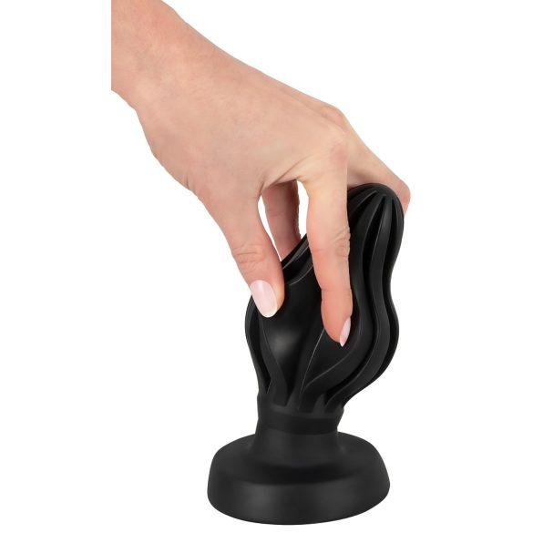 ANOS - buttplug met ribbels - zacht siliconen - zwart - 7cm