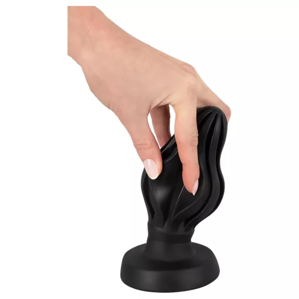 ANOS - geribbelde zachte buttplug - 7 cm (zwart)
