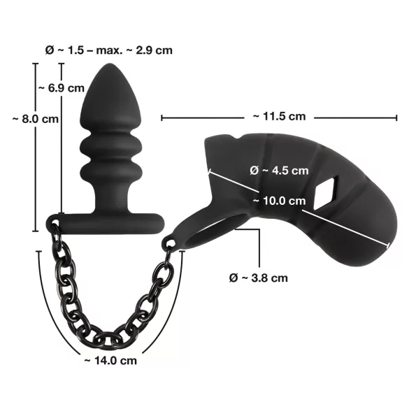 Black Velvets - siliconen peniskooi met buttplug - zwart