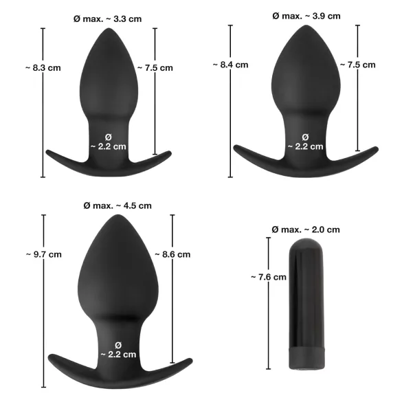 Black Velvets - anaal vibrator set - oplaadbaar - 3-delig - zwart