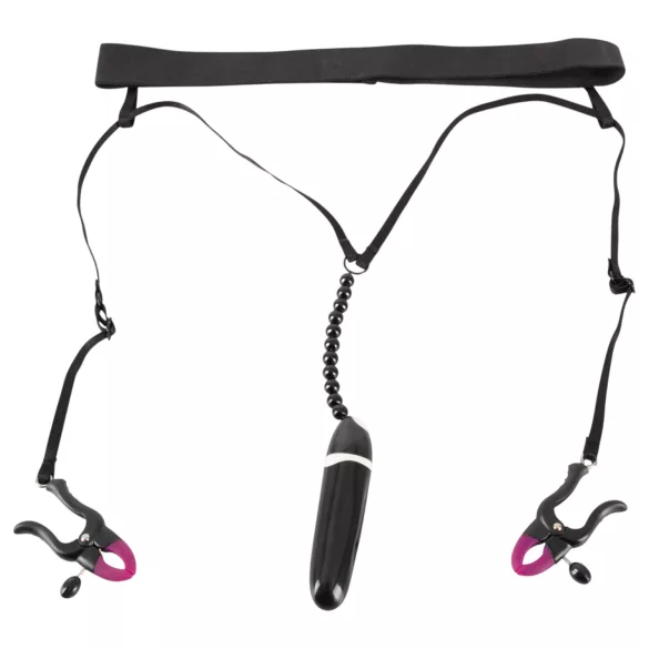 Bad Kitty - Vibrerende tepelklem en slip - zwart - S-L