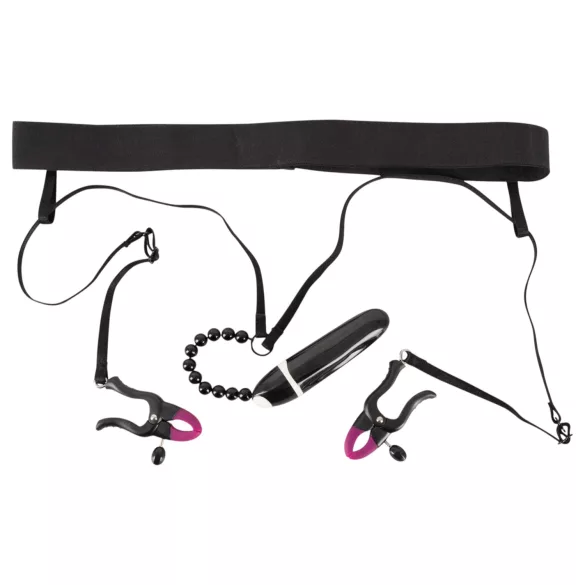 Bad Kitty - Vibrerende tepelklem en slip - zwart - S-L