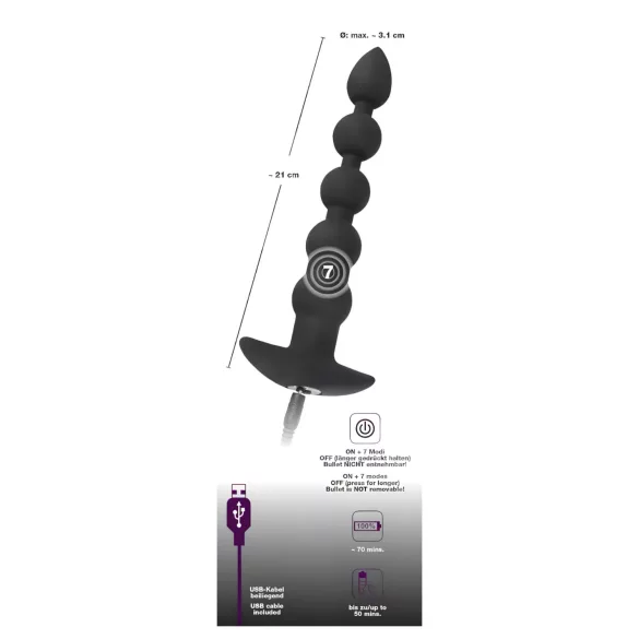 Black Velvets - oplaadbare anaal vibrator met 5 kralen - zwart