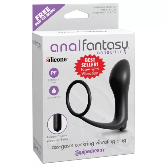 Analfantasy - anale vinger vibrator met penisring - zwart