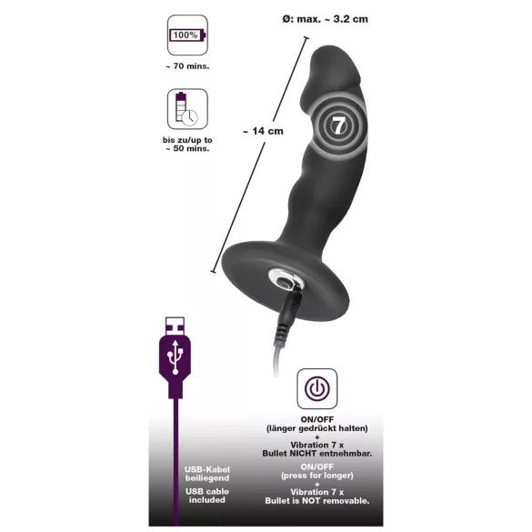 Black Velvets - oplaadbare anaal vibrator met penisvorm - zwart