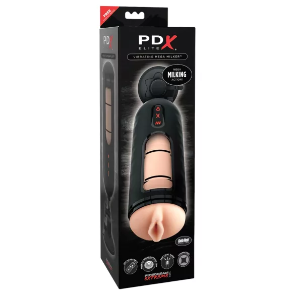 PDX Elite Mega Milker - vibrerende, penis-melkende kunstvagina (zwart)
