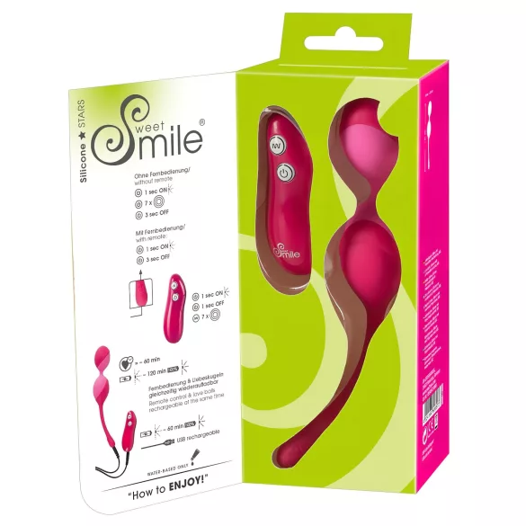 SMILE Love Balls - draagbaar vibrerend eitje met afstandsbediening - 82 g (roze)