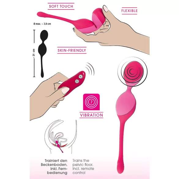 SMILE Love Balls - draagbaar vibrerend eitje met afstandsbediening - 82 g (roze)
