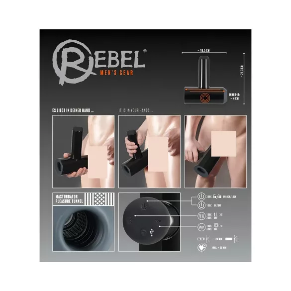 Rebel - automatische masturbator - vibrerend en op en neer bewegend - zwart