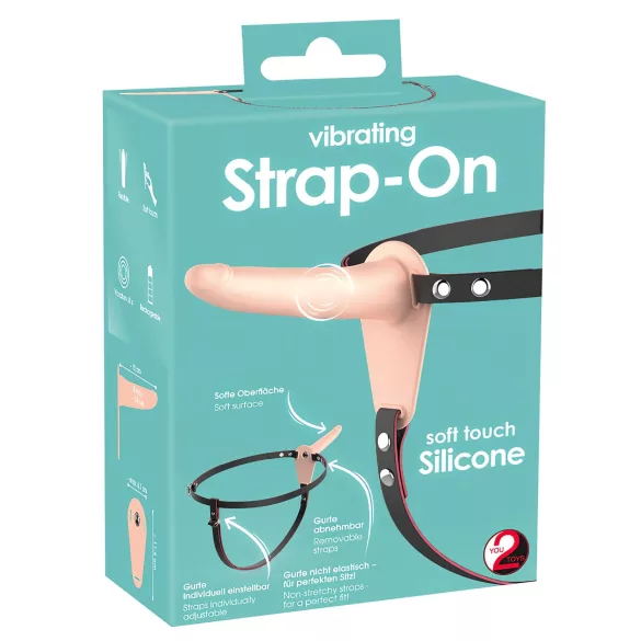 You2Toys - Strap-on dildo vibrator - oplaadbaar - huidkleurig