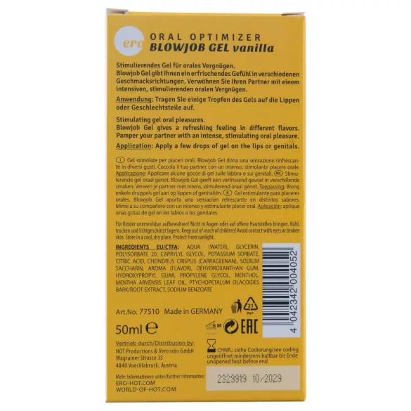 HOT - Blowjob Gel - oraal glijmiddel gel - vanille (50 ml)