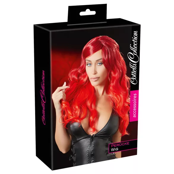 Cottelli - Lange pruik met golvend haar en pony - rood