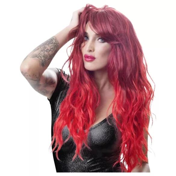 Cottelli - Lange pruik met golvend haar en pony - rood