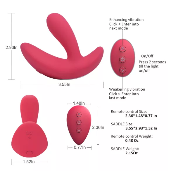 Cotoxo Saddle - prostaat vibrator met afstandsbediening - rood