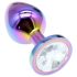 Sunfo - metalen anal plug met witte steen (regenboog)
