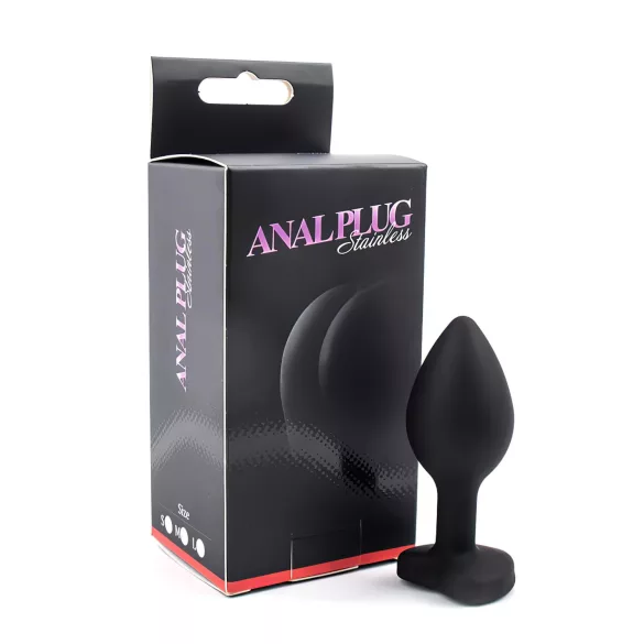 Sunfo - siliconen buttplug met hartvormige steen - zwart/wit