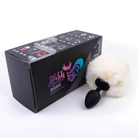 Sunfo - buttplug met konijnenstaart - zwart/wit