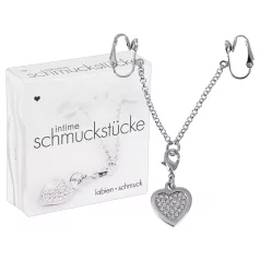 Intim juweel - hartvormig - met strass steentjes - zilver