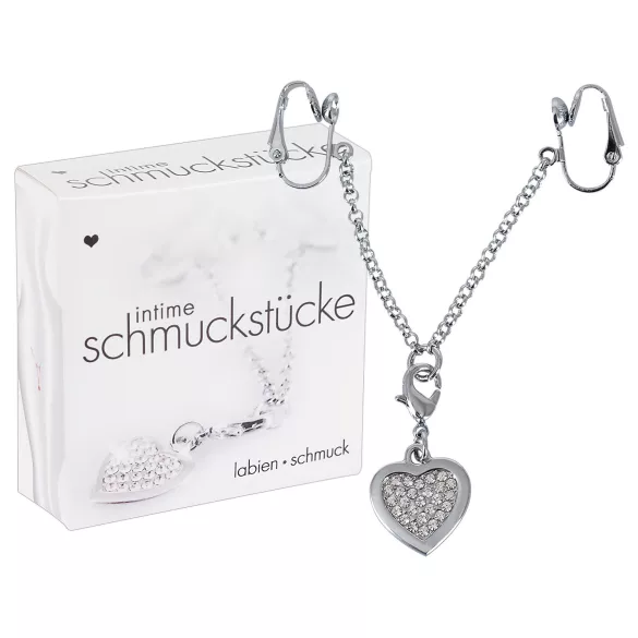 Intim juweel - hartvormig - met strass steentjes - zilver