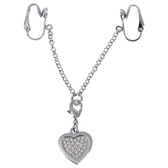 Intim juweel - hartvormig - met strass steentjes - zilver