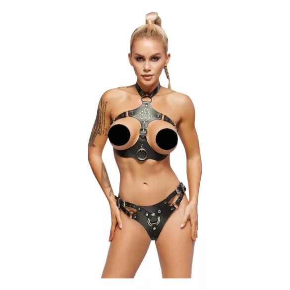 ZADO - leren set met strap-on slipje (zwart) - L/XL