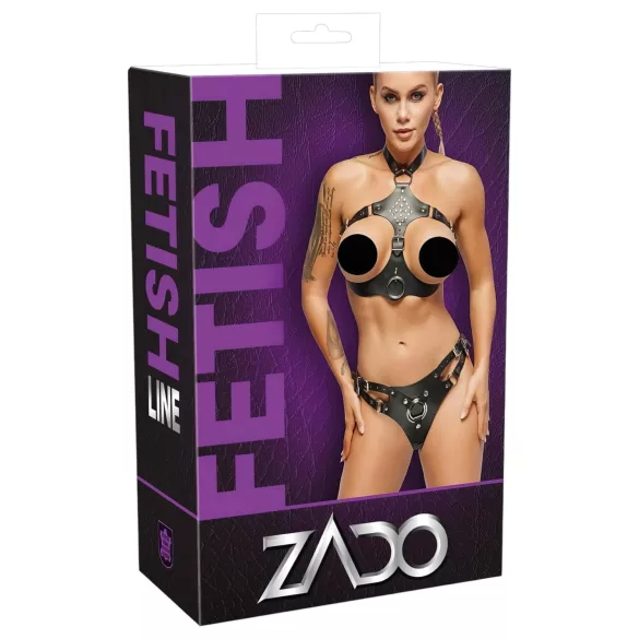 ZADO - leren set met strap-on slipje (zwart) - L/XL