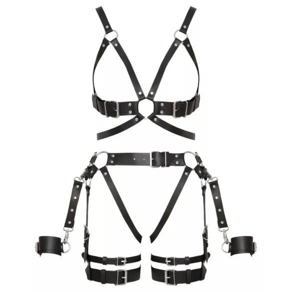 ZADO - meerdelige leren harnasset met boeien - zwart - L/XL