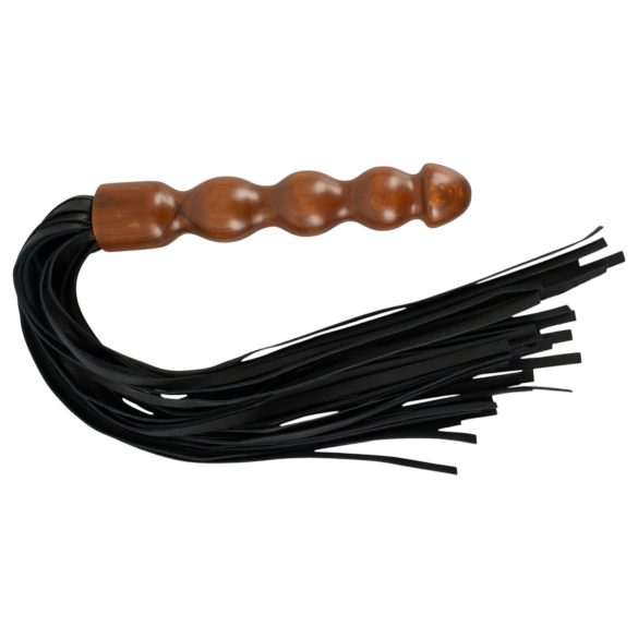ZADO - Leren zweep met houten dildo handvat (zwart-bruin)