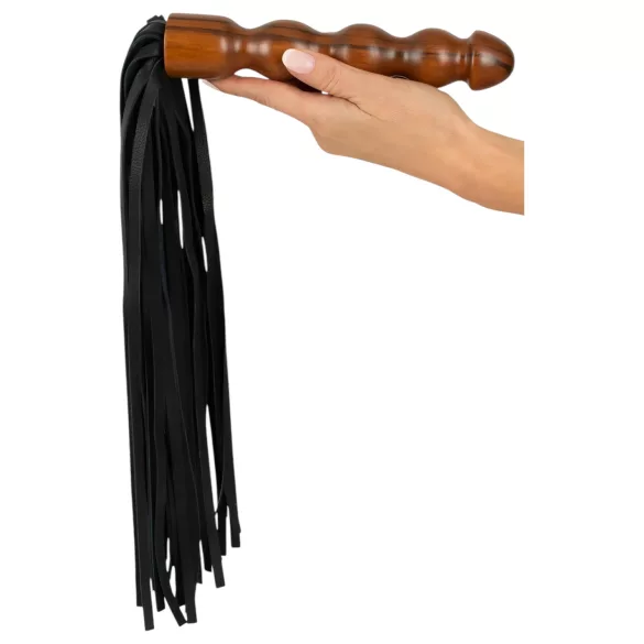 ZADO - leren zweep - houten dildo handvat - zwart/bruin