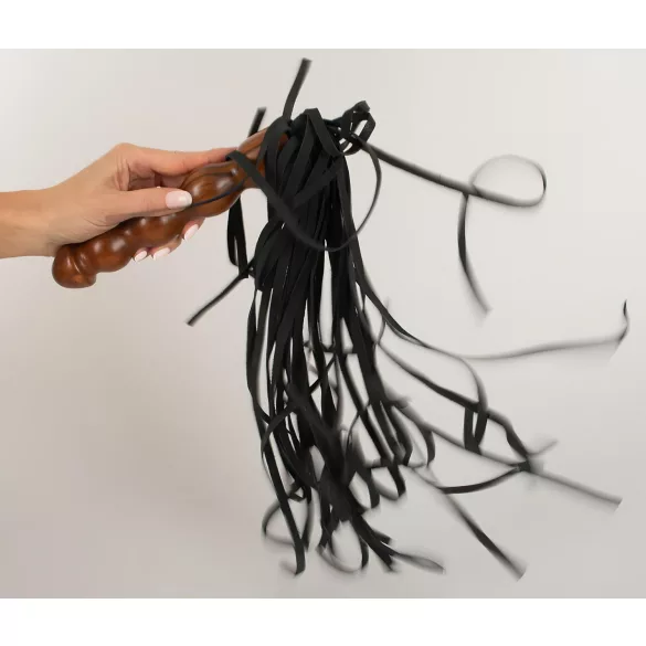 ZADO - leren zweep - houten dildo handvat - zwart/bruin