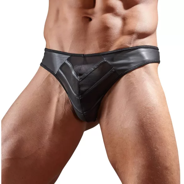 Glanzende herenstring met transparant inzetstuk (zwart) - M