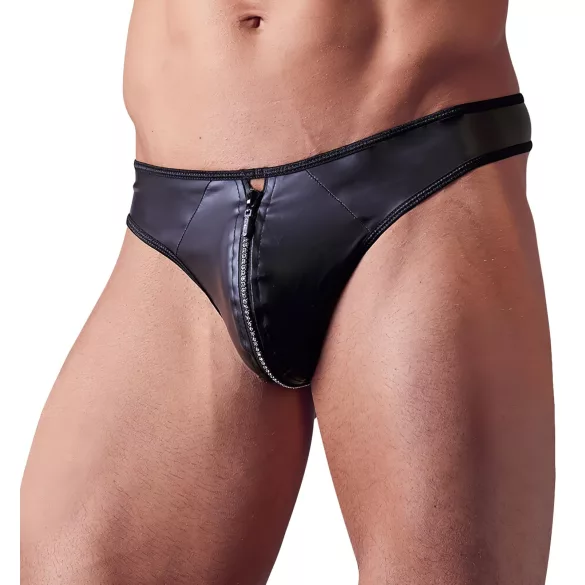 Svenjoyment - heren string - glanzend met strass en rits - zwart - M