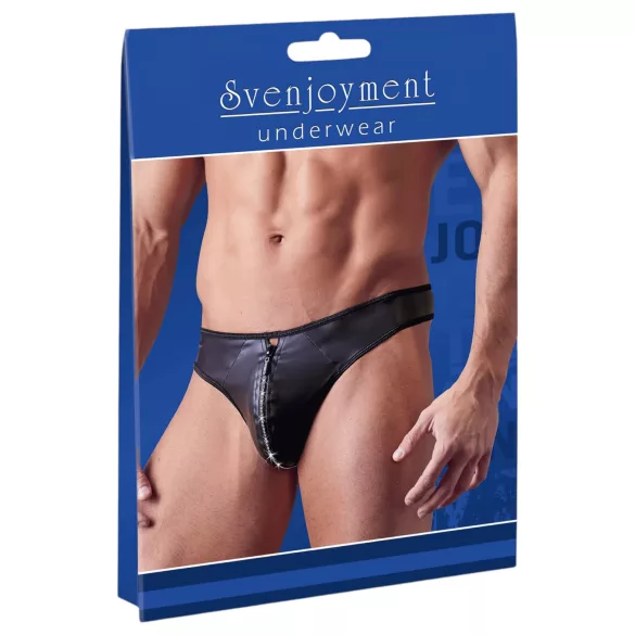Svenjoyment - heren string - glanzend met strass en rits - zwart - L