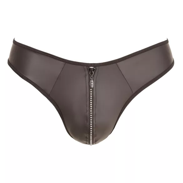 Svenjoyment - heren string - glanzend met strass en rits - zwart - L