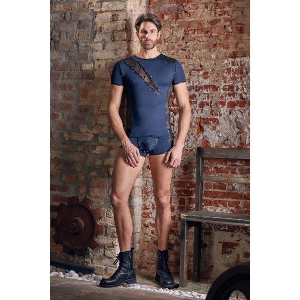 NEK - heren top - vetersluiting en netstof inzet - zwart/blauw - M