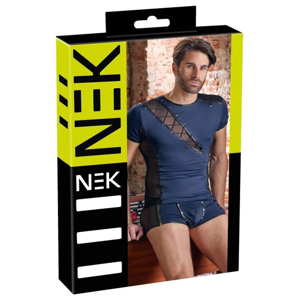 NEK - heren top - vetersluiting en netstof inzet - zwart/blauw - L