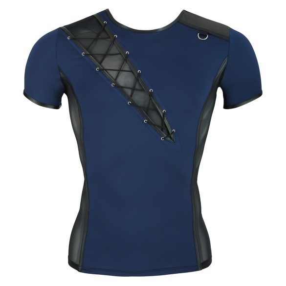 NEK - heren top - vetersluiting en netstof inzet - zwart/blauw - L